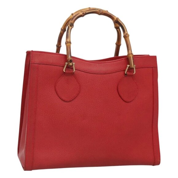GUCCI Bamboo Hand Bag Leather Red Gold - Picture 1 of 16